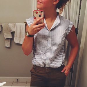 Blue & white pinstripe button down sleeveless top